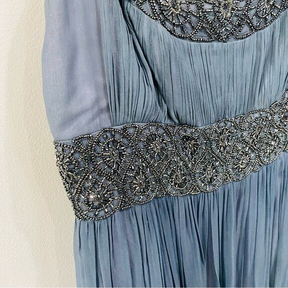 Adrianna Papell Beaded Empire Waist Evening Dress Steel Blue Sz 12 NWT Formal - Picture 5 of 15